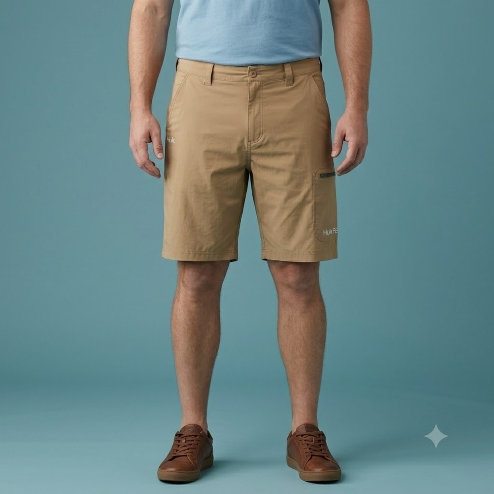 Huk‎ Fishing Performance Shorts Mens XXL Tan Khaki Cargo Pockets Outdoor